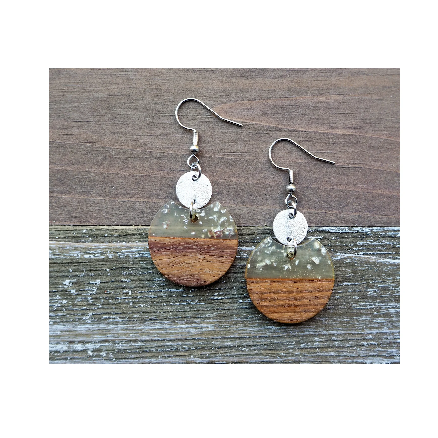 Wood and resin earring simple drop geometric wood hoop resin earrings for handmade use for at best price