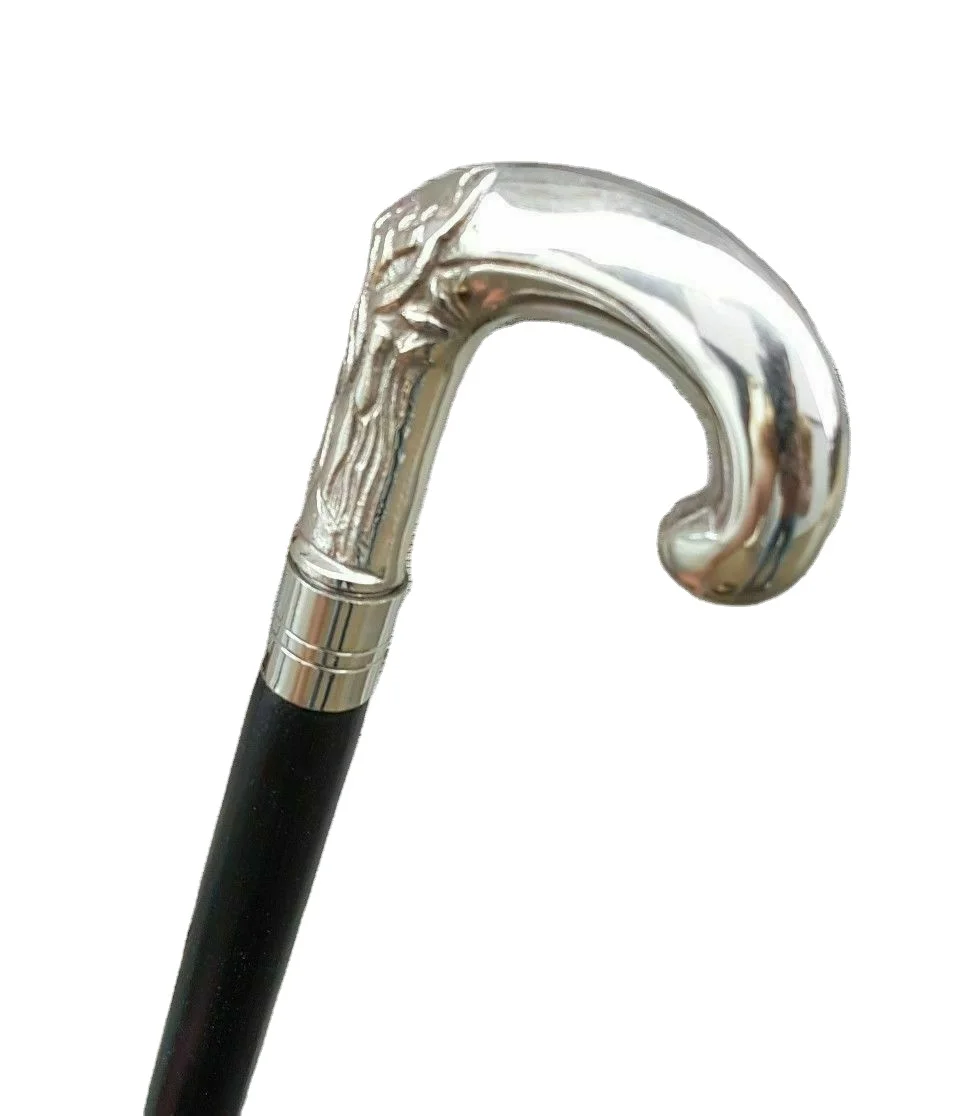 Solid Silver eva Adam Head Vintage Black Wooden Walking Stick Cane handmade Collectible For Adult men women