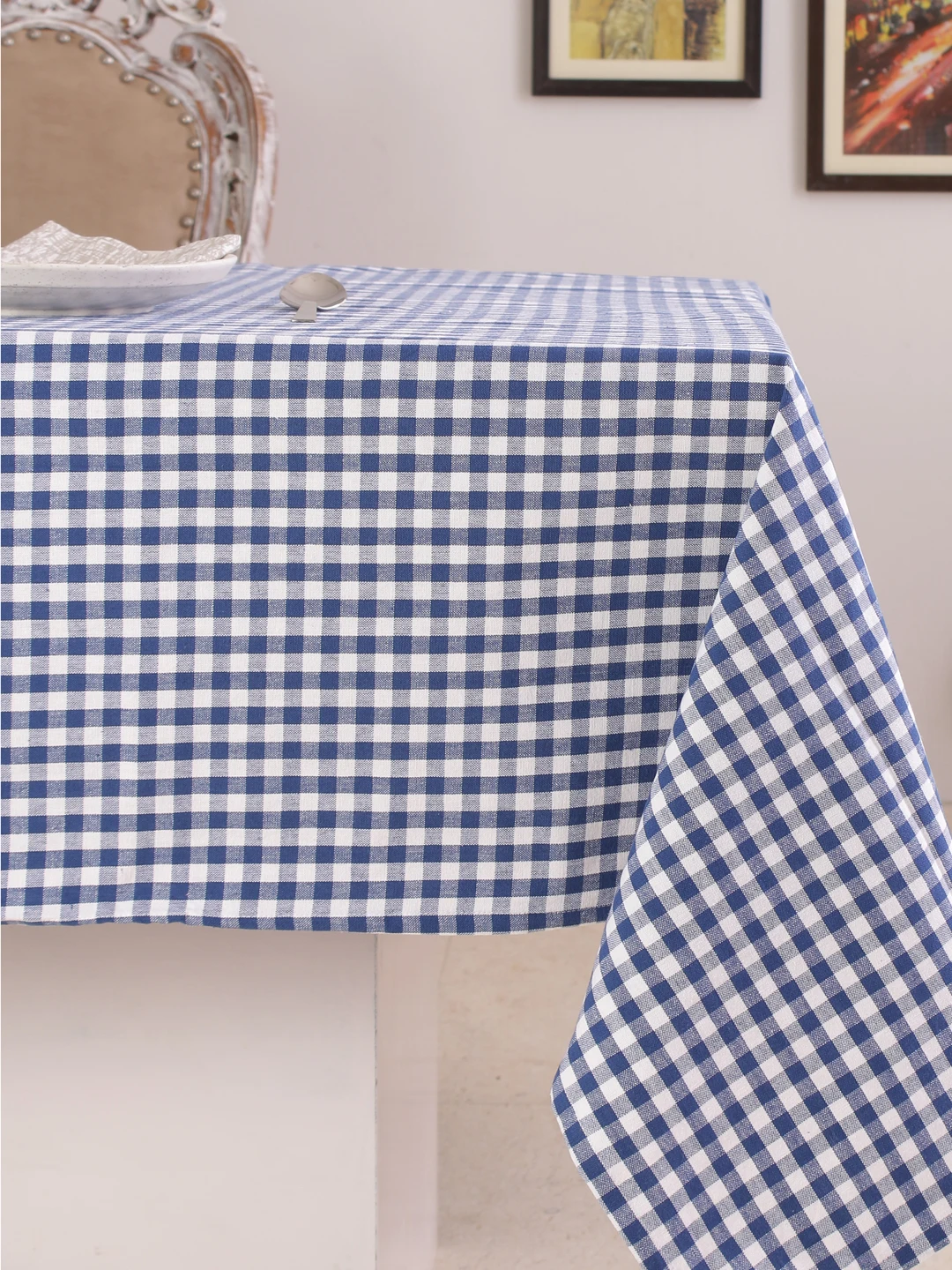 100% Cotton Table Cloth Checked - Blue