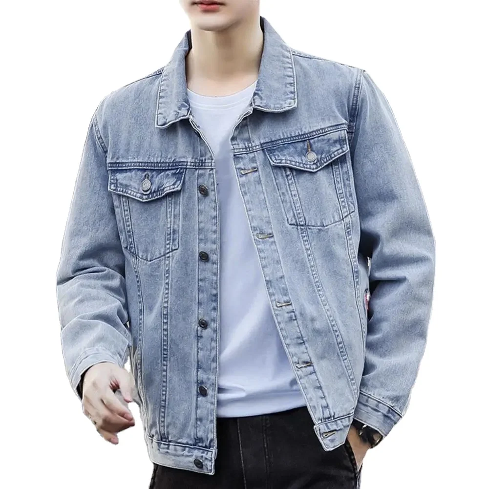 Men Jacket Retro Hop Style Denim Jacket with Multi Pockets Plus Size Fit for Men Streetwear Coat with Single-breasted Design