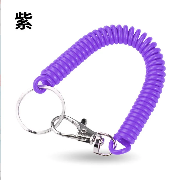 Fashion 2 Diameter Spiral Wrist Coil with metal Key Ring Coil Elastic Keychain Retractable Spring Coil Keychain