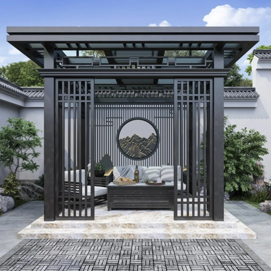 Outdoor pavilion electric gazebo Louvered gazebo Villa Hotel leisure pavilion outdoor pavilion kits