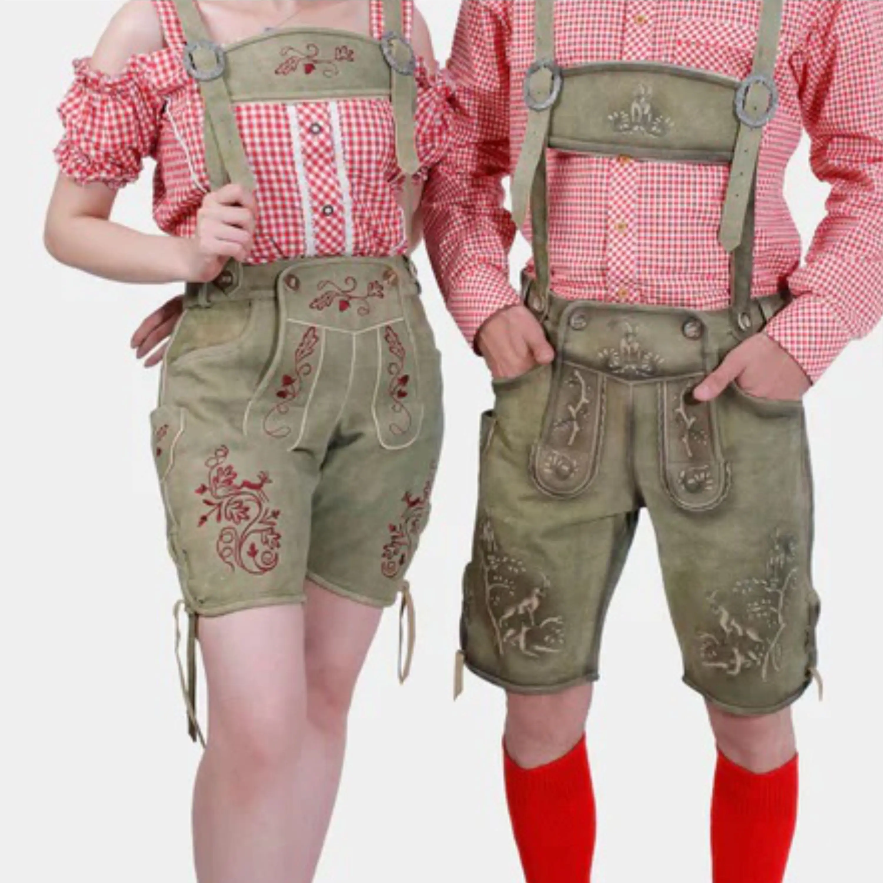 Traditional Bavarian Couple Outfit  Customizable Lederhosen and Dirndl Clothing Set for Oktoberfest and German Celebrations