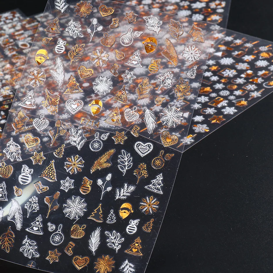 New Nail Art Sticker Adhesive Ins Net Red French 3D Christmas Series Laser Snowflake Nail Stickers