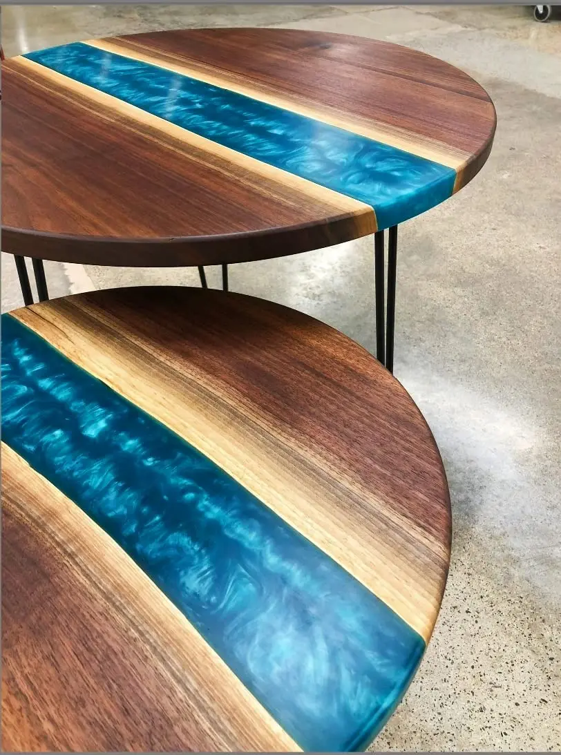 Solid Wood Epoxy Resin Nesting Table 24 inches and 16 inches Metallic Blue (Set Of 2