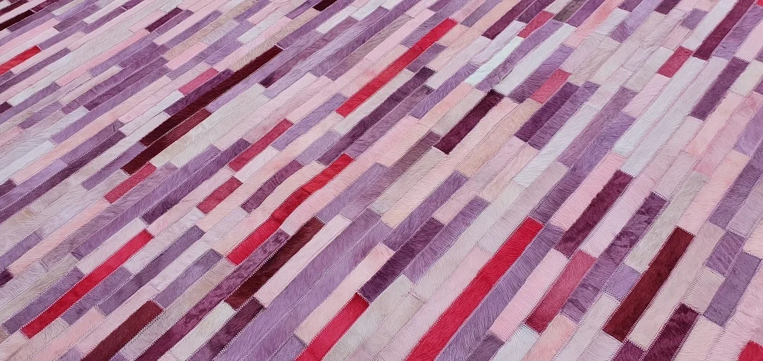 Cowhide Pink leather Patchwork fur rug Genuine Leather carpet rug Modern design Hair on Handmade cowhide colorful leather carpet