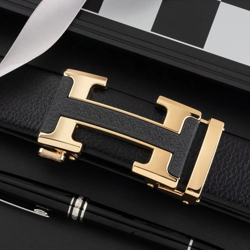 Best Men Belts Metal Automatic Buckle Brand High Quality Leather Belts for Men Famous Brand Luxury Work Business Strap