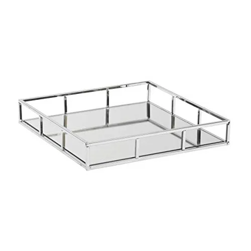 Gold clear glass mirror make up vanity tray metal frame decoration jewelry cosmetic organizer tray square shape coffee & tea Tra