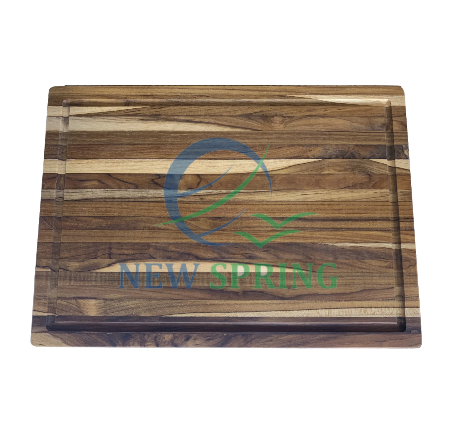 Best selling Edge grain teak wood board with pressed grooves integrated handle that can be used on both sides from Viet Nam
