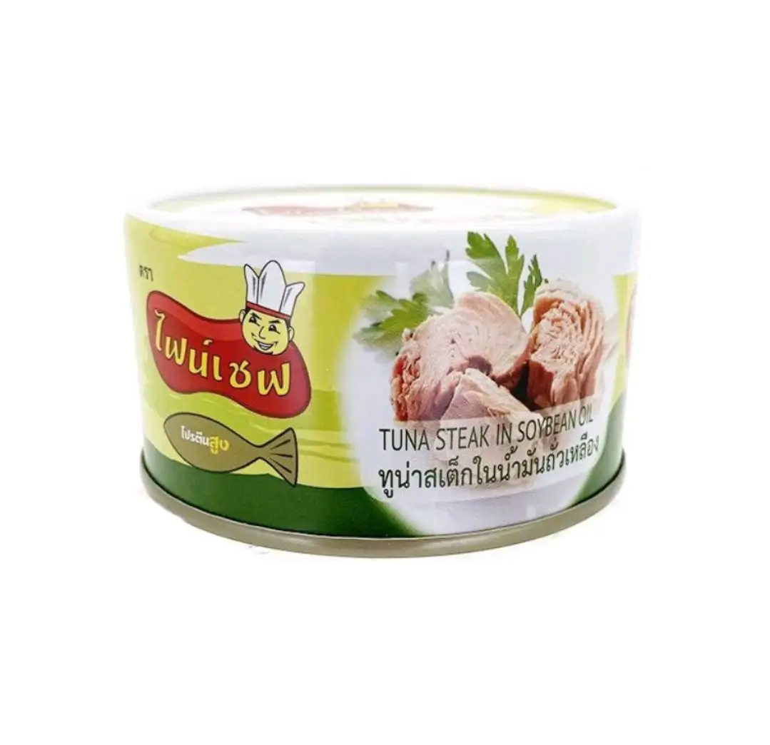 FINE CHEF BRAND Canned Tuna Steak In Soybean,  Net Weight 185g./can, Good Quality Canned Tuna from Thailand