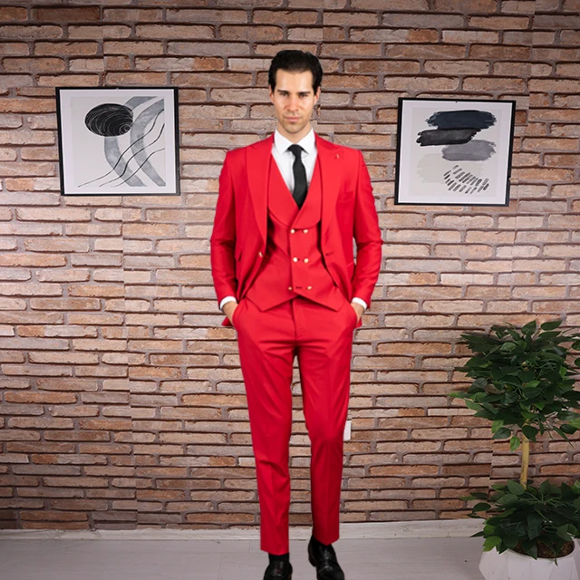 Amazing Red Men Suits 3 Piece Slim Fit Wedding Groom Party Wear Coat Pant,Summer Winter Suit Formal Suit Business Set