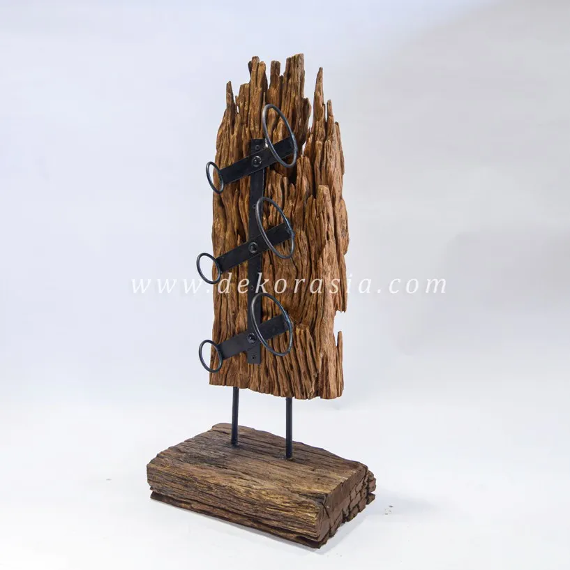 Natural Solid Wood Wine Rack Modern Antique Design 3-Bottle Wine Holder with Decorative Display