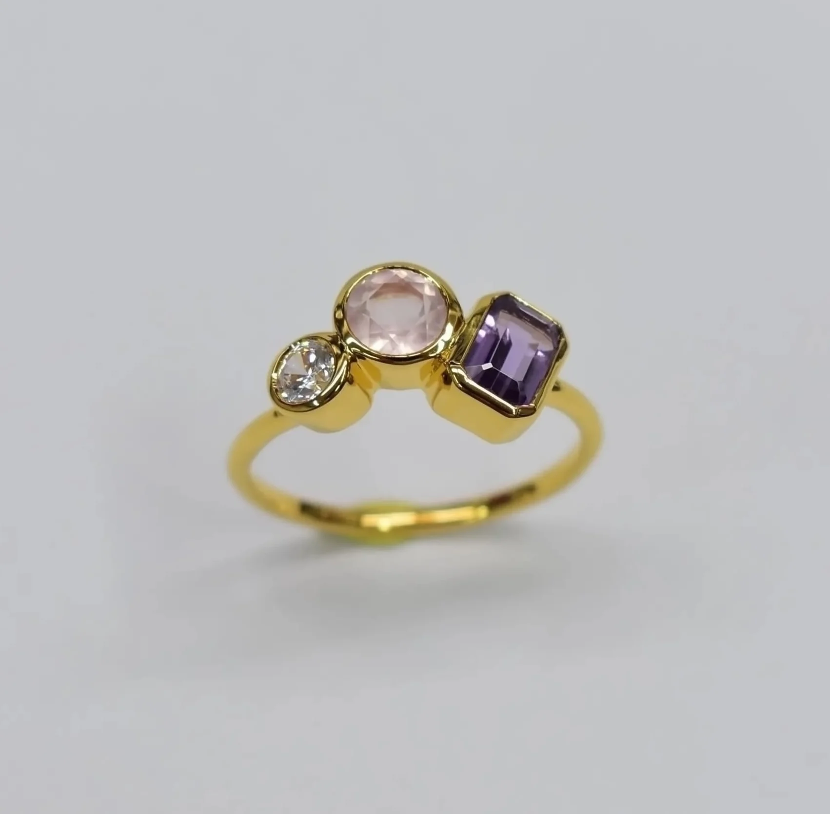 Customized Sterling 925 Silver Ring Women Jewelry Wedding Ready to Ship S925 14K gold plated Minimal natural Amethyst