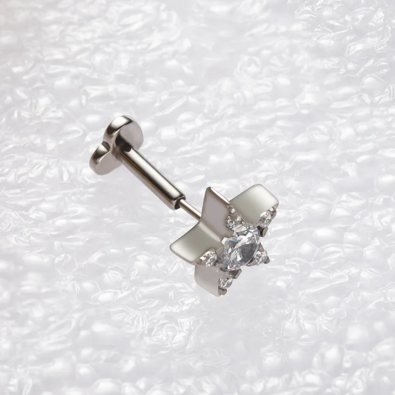 Giometal Implant Grade ASTM F136 Titanium Threadless Plain Heart Reversible Labret Piercing Earrings Tool Body Jewelry Wholesale