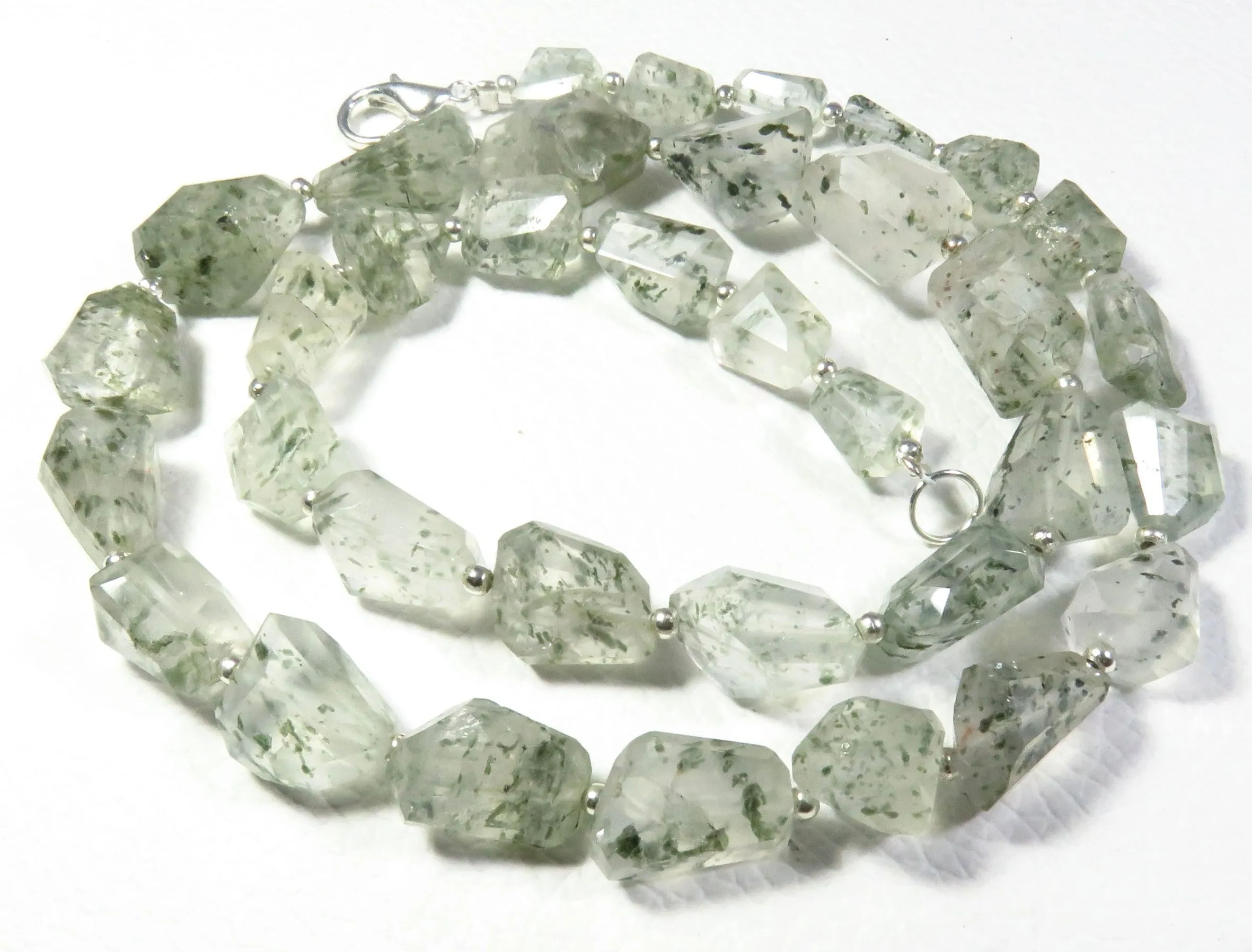 Green Dot Faceted Natural Rutile Quartz Necklace 8-16mm 17 Inches with 35pcs Tumble Nugget Beads Composed of Amber and Opal