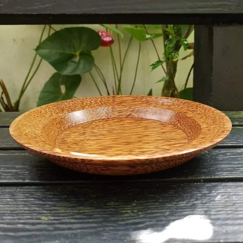 Nordic style coconut wood tableware dinner plates for catering wooden plate set modern zero waste dinnerware dishes