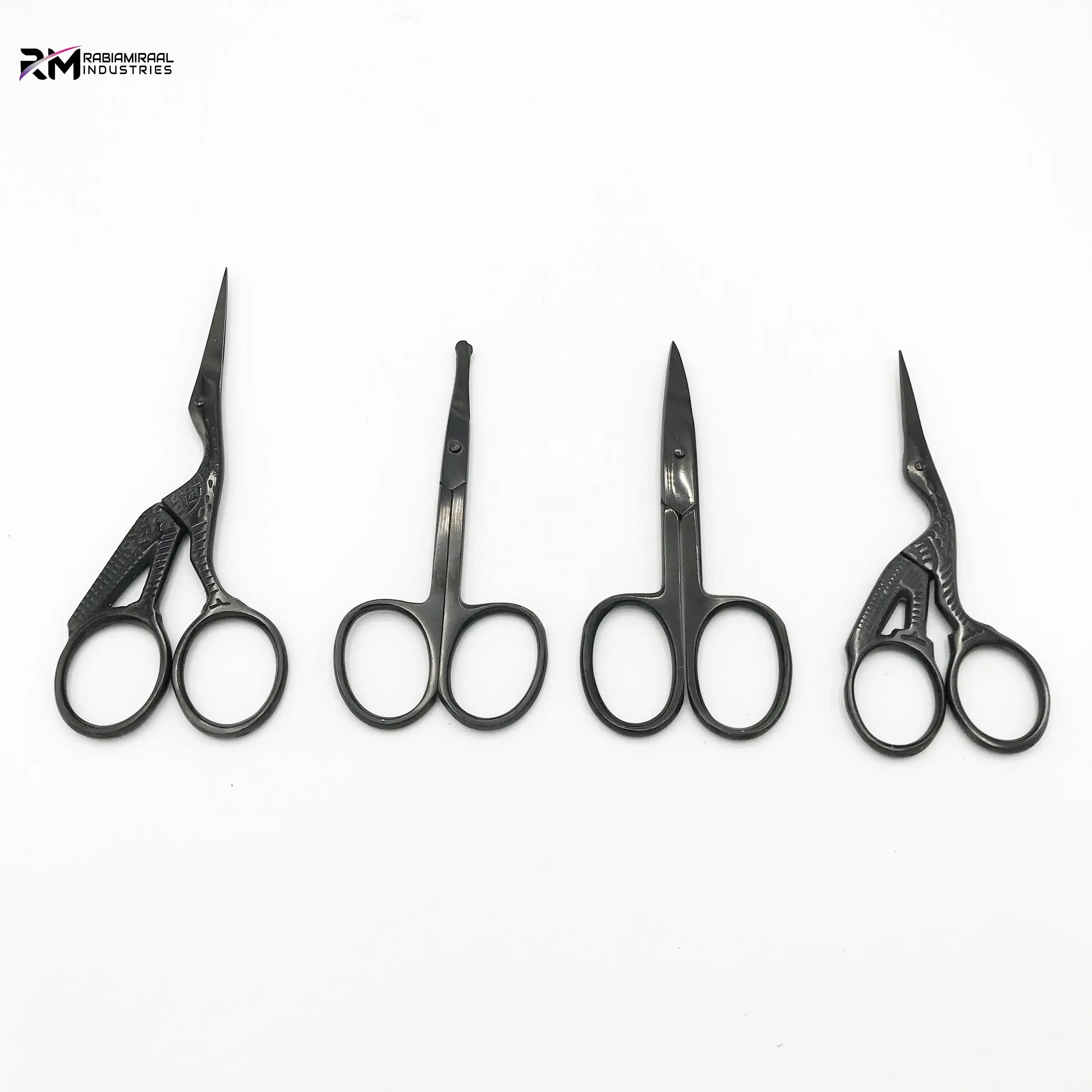 High Quality Top Product 4-Style Design Cuticle Scissors Black Plasma Color Custom Logo Ceramic Handle Stainless Steel Beauty
