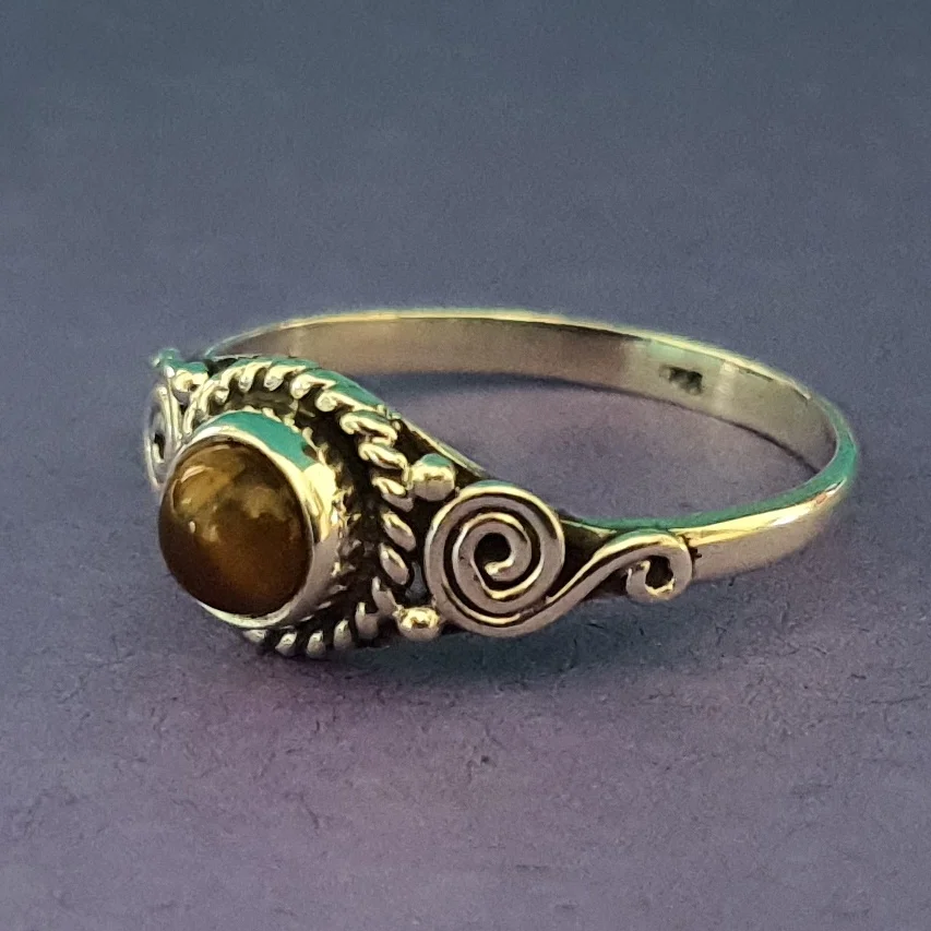 Wholesale High Quality Natural Tigers Eyes 925 Sterling Silver Gemstone Fashion Ring for Good Luck