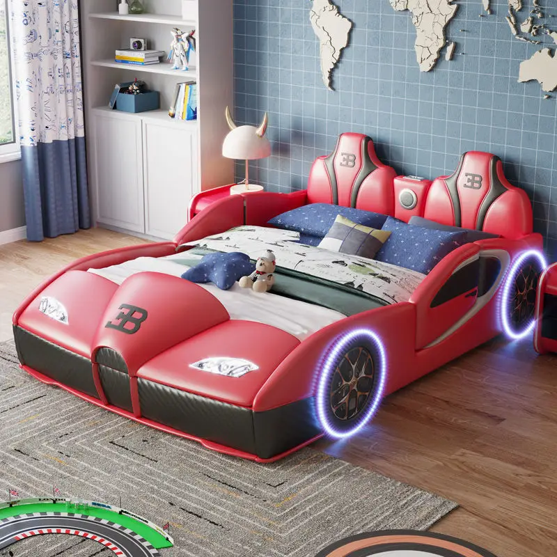 Cool Design 3D Car Styling Baby Beds With LED Lights And Bluetooth Stereo Wooden Kids Bed For Children Room CELB023
