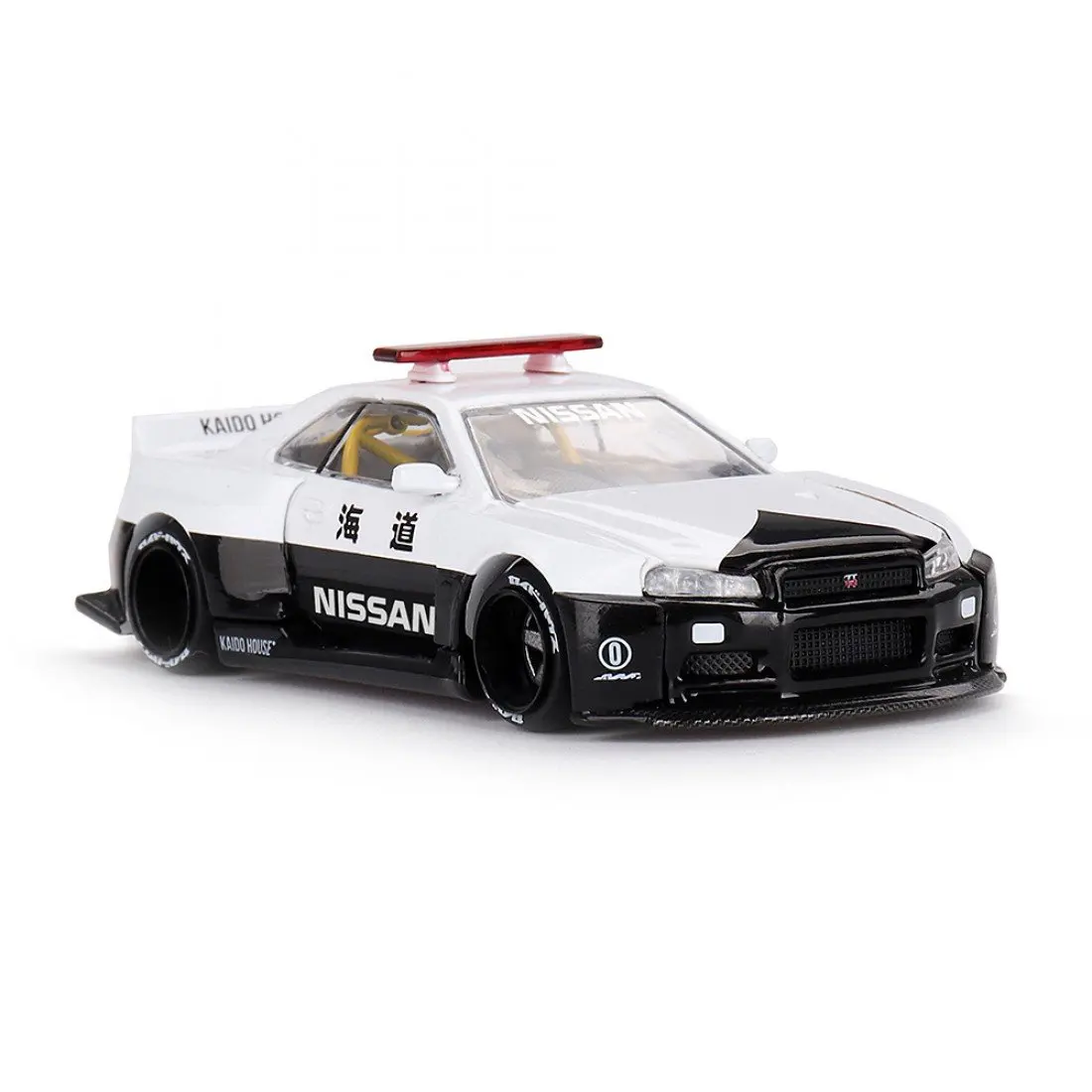 Mini GT x Kaido House KHMG120 1/64 Nissan Skyline GT-R R34 Kaido Works V2 Aero Police Diecast Scale Model Car