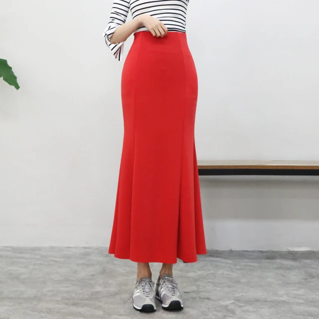 Sophisticated slits mermaid line spandex long skirt made in Korea