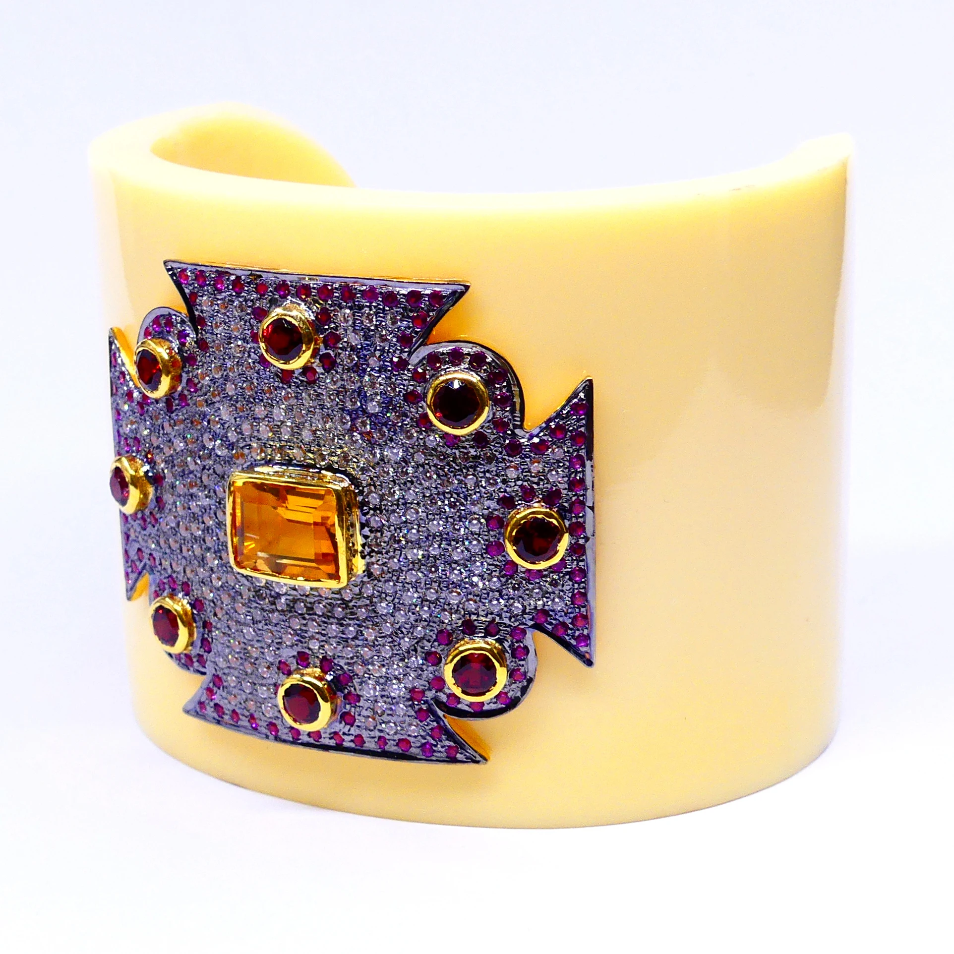 Handmade 925 Sterling Silver Everyday Wear Citrine Garnet Zirconia Gemstone Bakelite Bracelet Cuff Bangle