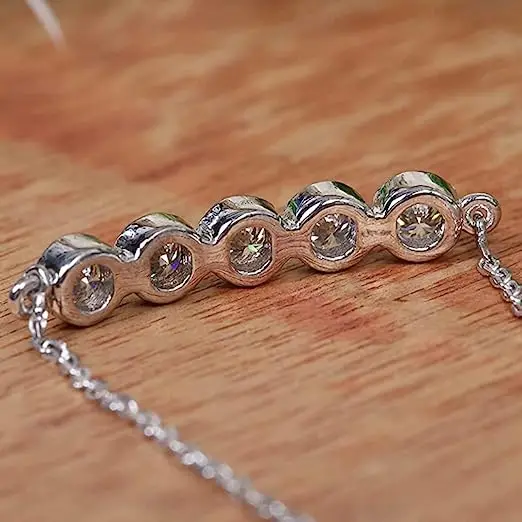 18K Gold Plated Round Moissanite Diamond Bracelet, 4.00MM Round Cut Bezel Set Bracelet For Her