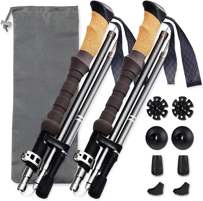 Outdoor Ultralight Mountain Telescopic Walking Sticks Ultralight Carbon Fiber Folding Aluminium 7075 Nordic Hiking Trekking Pole