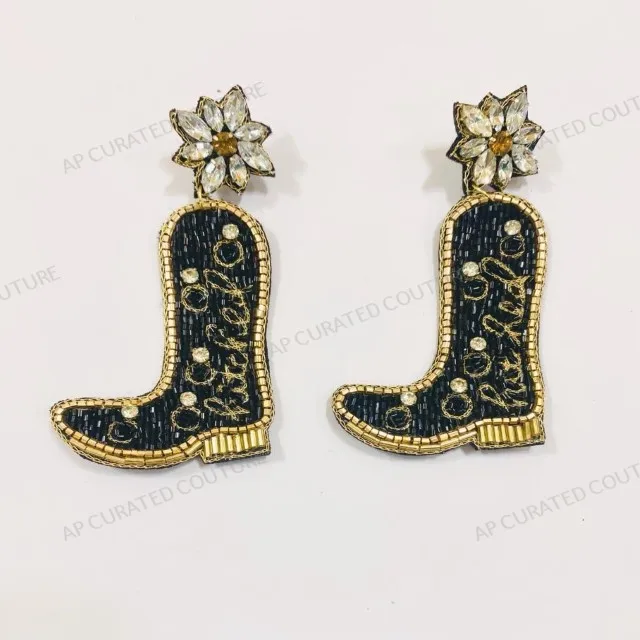 Customized Cowboy Boots Rhinestones Glass Beaded Earrings Letter Name Drop Earrings Premium Quality Casual Wear Earrings