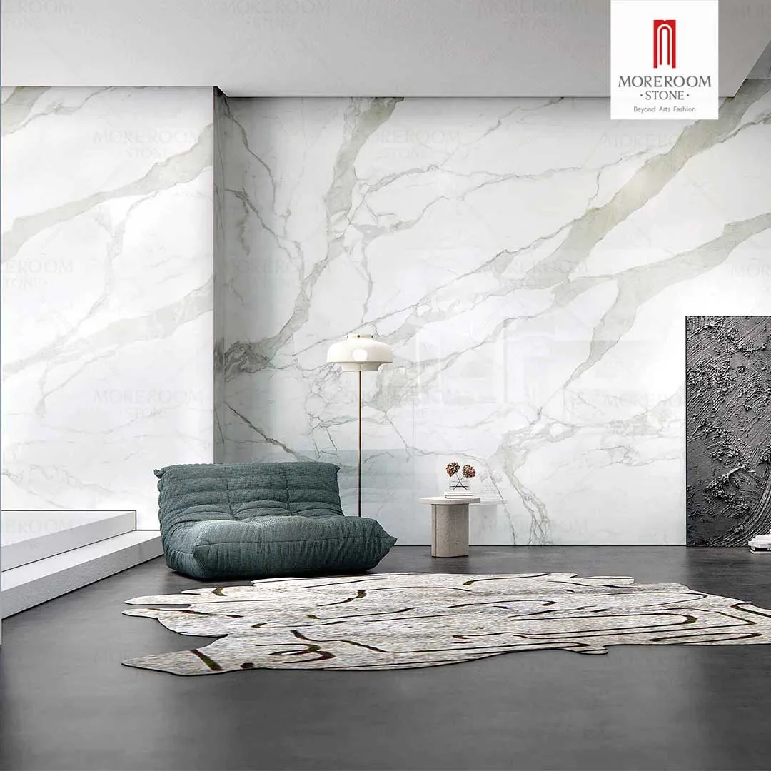 Manufacturing Sintered Stone Calacatta Supremo White Marble Wall Flooring Countertop Stairs