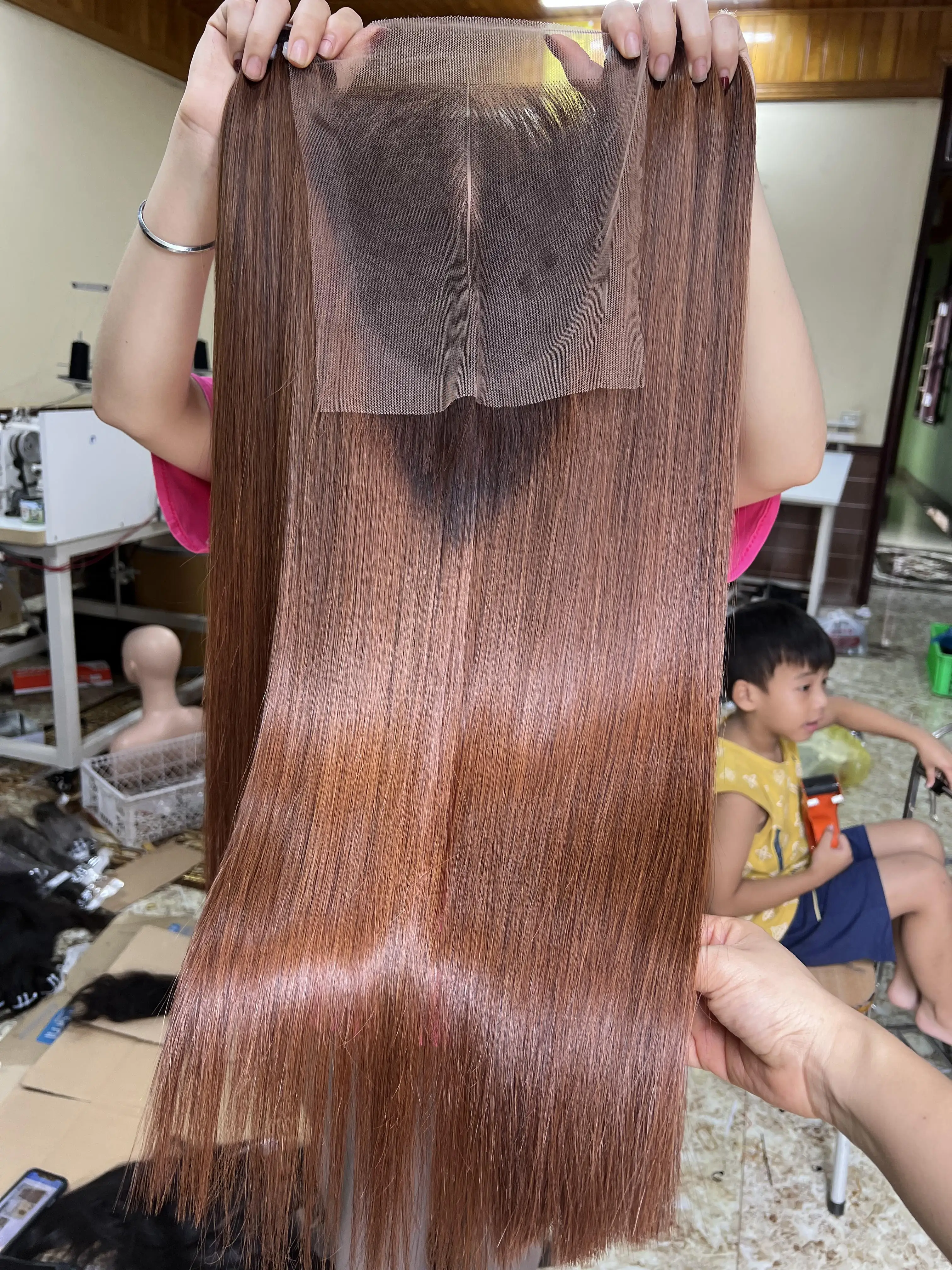 Bone Straight hair Weft and Closure Piano Brown color 100% Human Vietnam hair  double drawn or super drawn Luxury hair