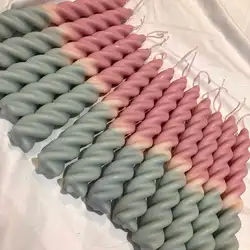 Drippless Shape Unscented Dinner Candle Dip Dye Twist Taper Candles Gradient Color Spiral Candles