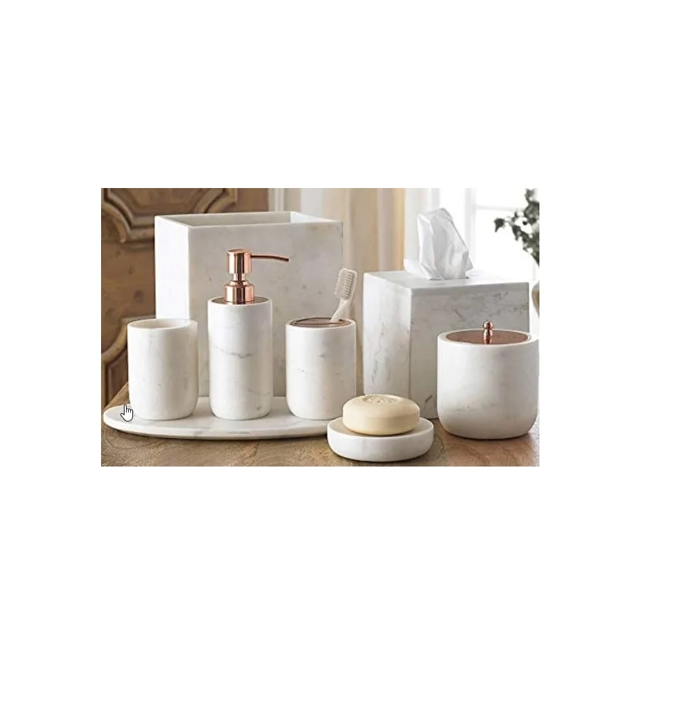 High quality marble bathroom set White Marble Hotel Bath Set Washroom Bathroom products Marble bathrooms accessories