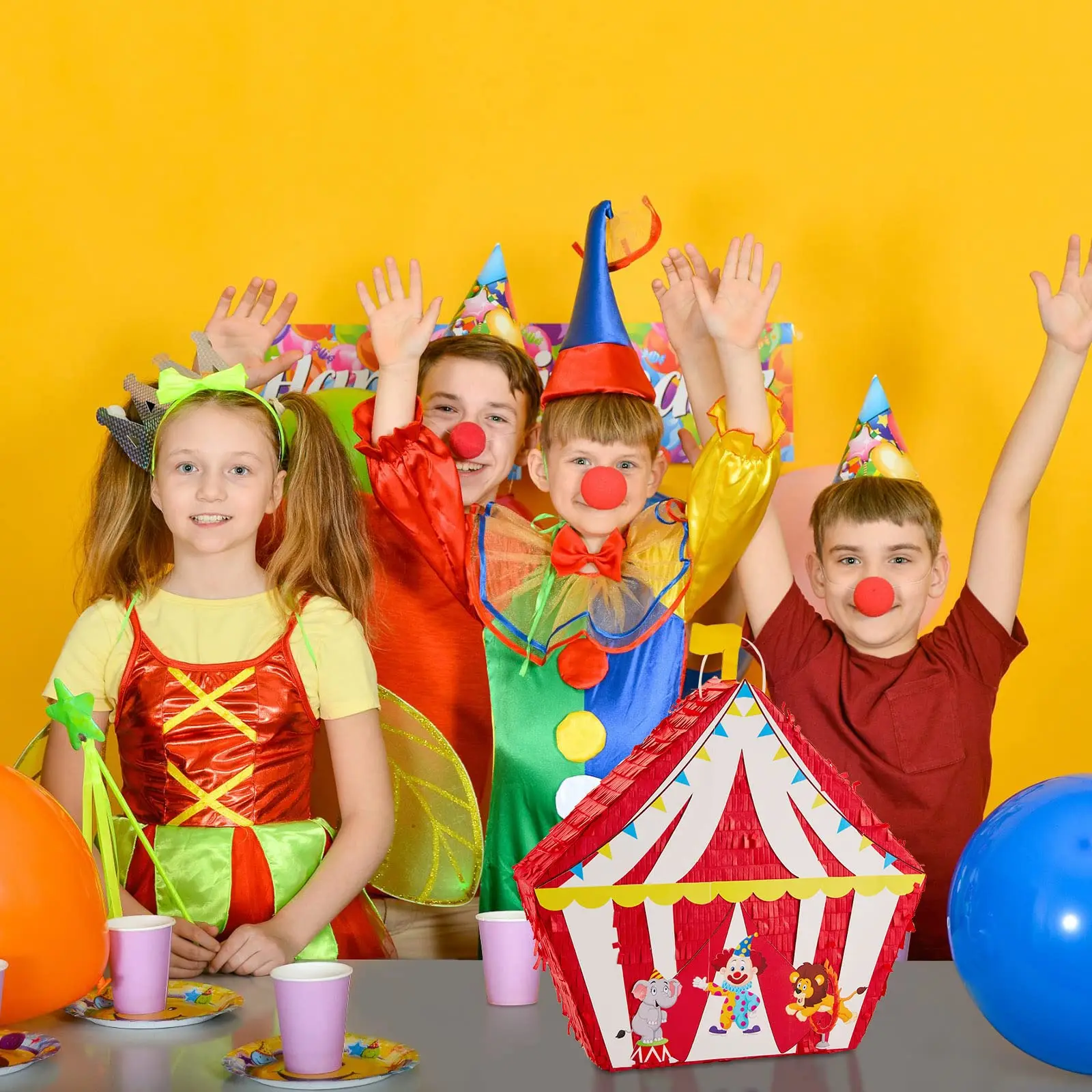 Circus Tent Shape Pinata with Blindfold Bat Confetti Theme Party Decorations for Carnival Circus Party Decorations Supplies