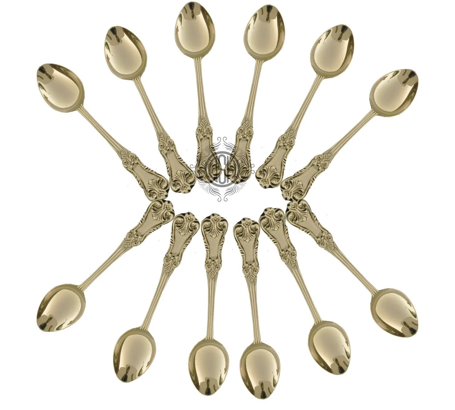 Top Trending Hotel Home Kitchenware Catering Usage Solid Brass Spoon Set Of 12 Brass Cutlery Spoon Set Decorative Flatware Set.