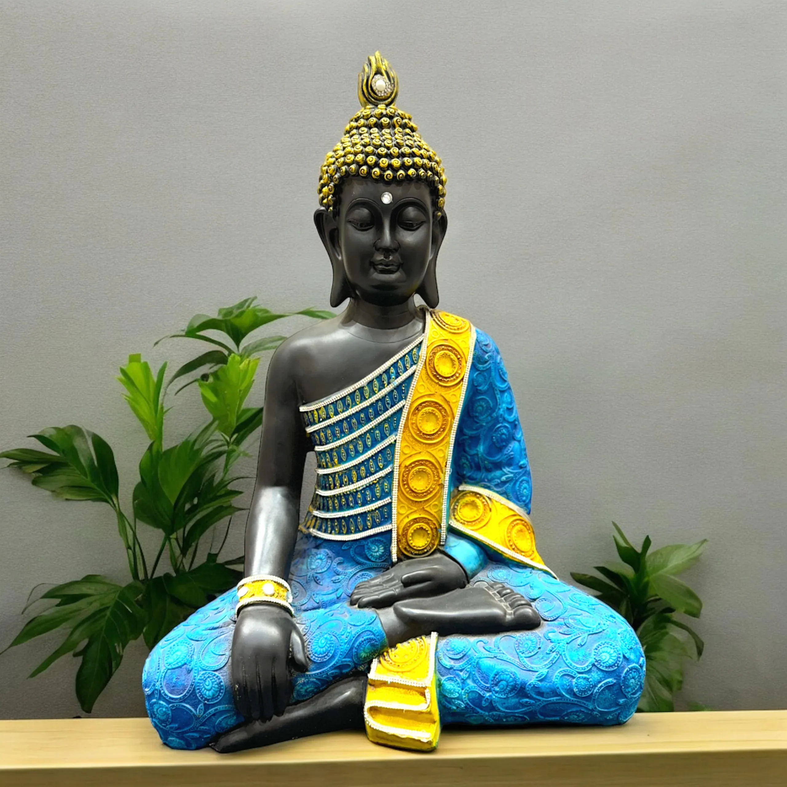 15 Inch Black Blue Buddha Sculpture High-Demand Blessing Statue Decorative Resin Metal Showpiece for Home Art by Gautama Buddha