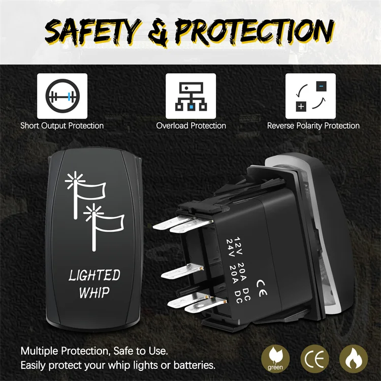 Power On And Off Electric Led Light Antenna Whip 12 Volt Rocker Switch