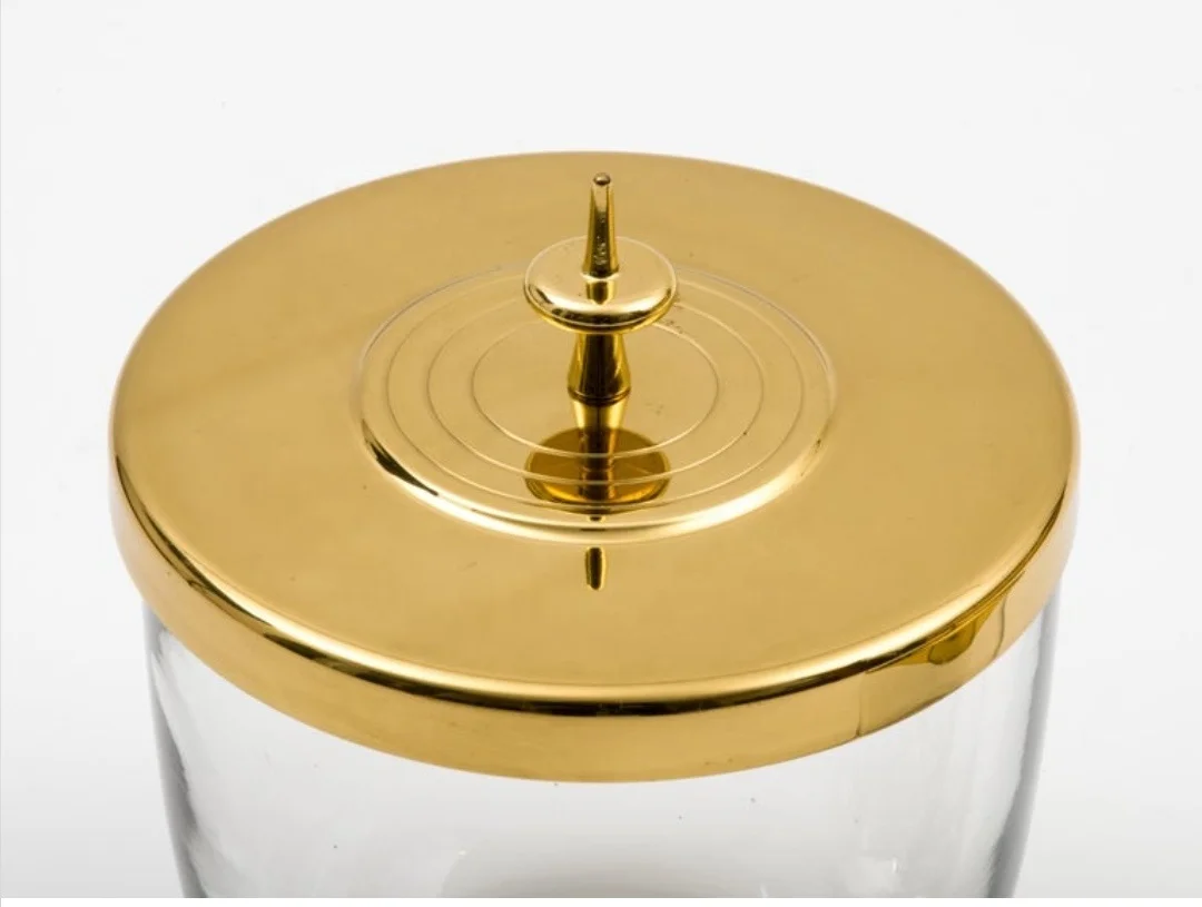 Custom Glass Canister With Gold Platted Leaf Lid For Storage Customized Metal Canister In Wholesale Price