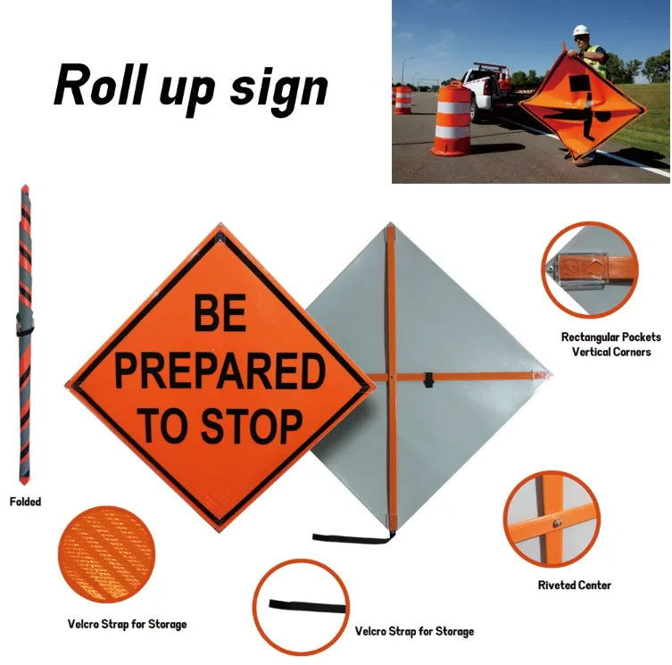 Road Work Ahead High Visibility Work Zone Traffic Safety  Reflective Roll up sign