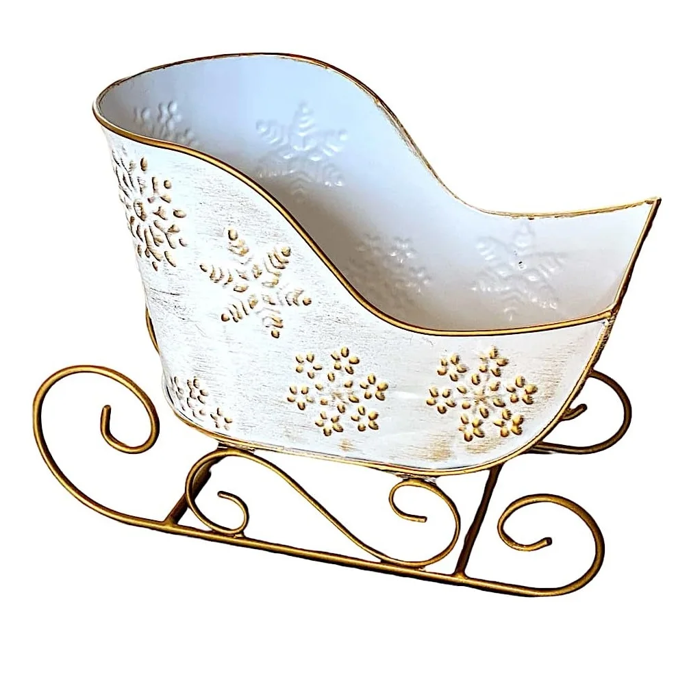 New Arrival  White Color Metal Sleigh For Christmas Decor Made With Customized Sizes With Sizes  6.5x8.5 Inches At Cheap Prices