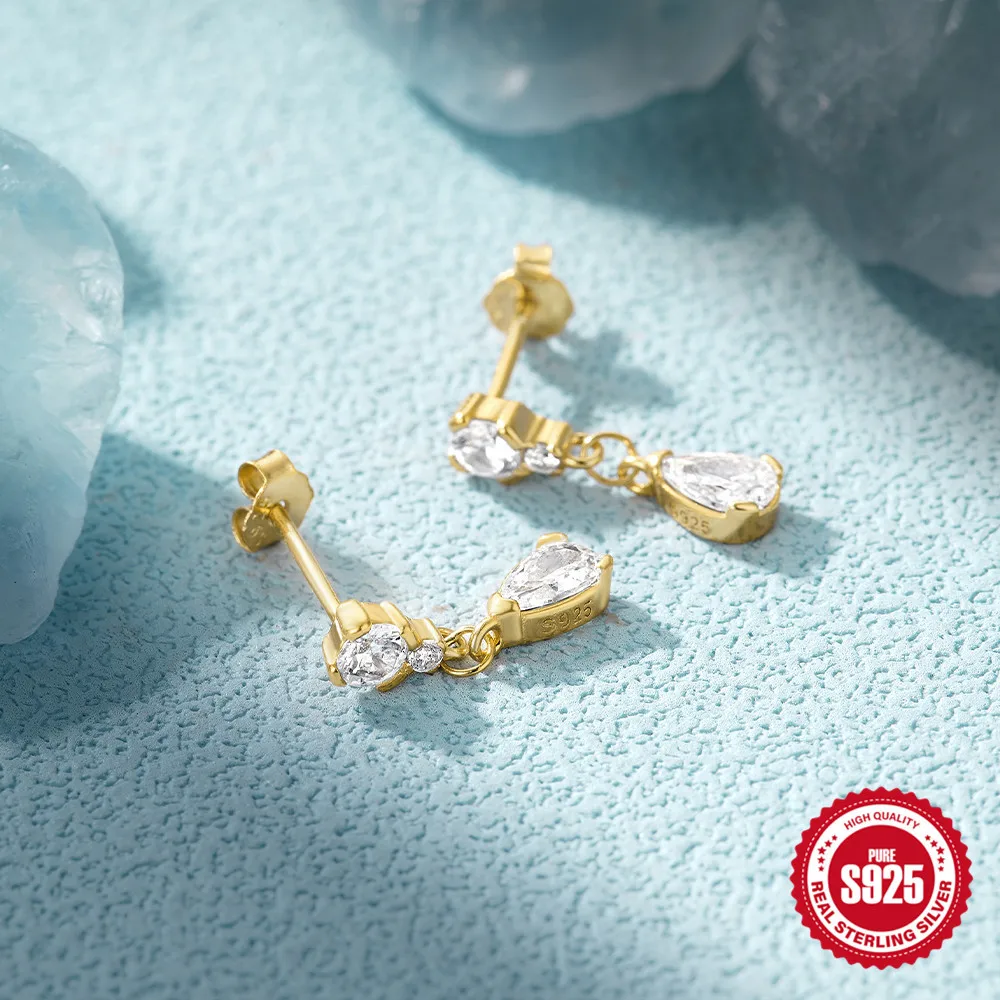 Aimgal fine jewelry S925 sterling silver 18k Gold Plated elegant drop earrings tarnish free piercing jewelry