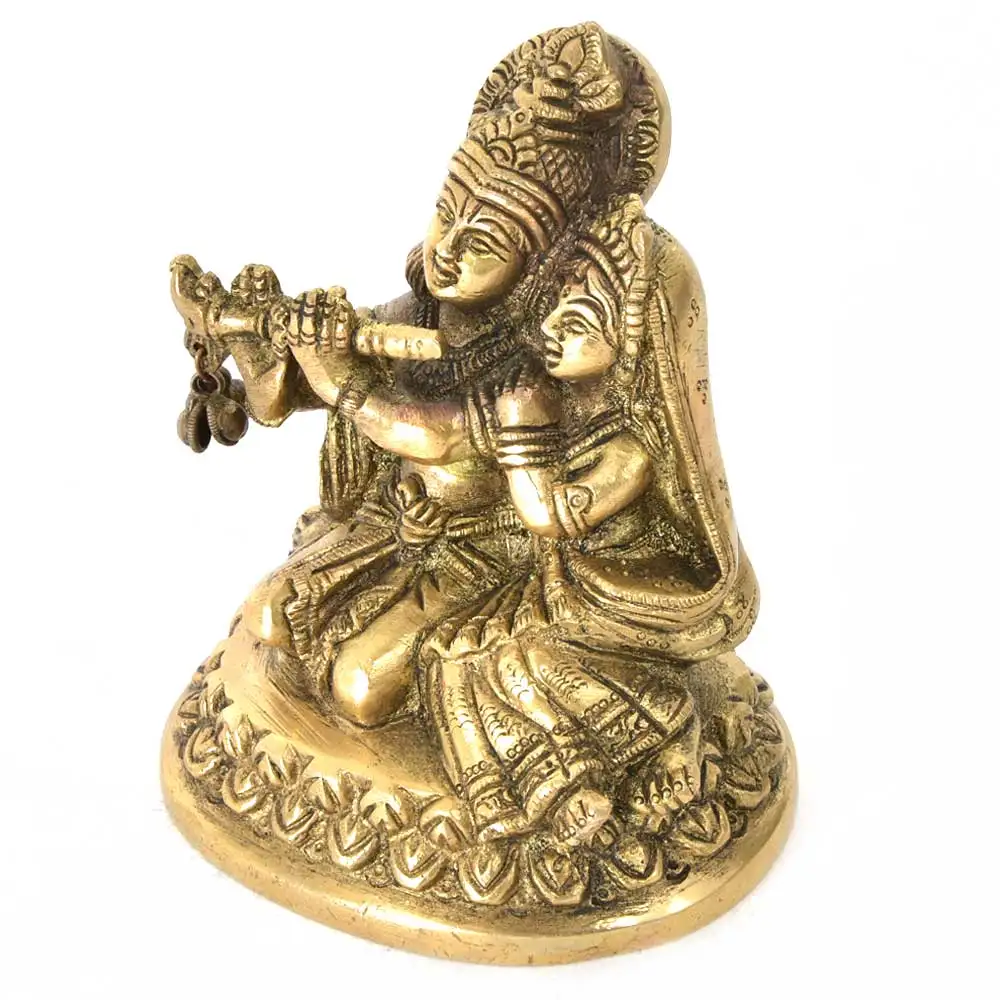 Индийская античная латунь Кришна флейта и Радха скульптуры фигурка Статуэтка домашний декор подарочные товары размер: 10x9 см SMG-473