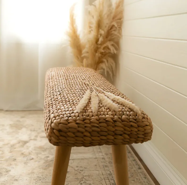 High quality Best Selling Modern naturally beautiful Water hyacinth wicker bench for Home Decoration hotel waiting bench