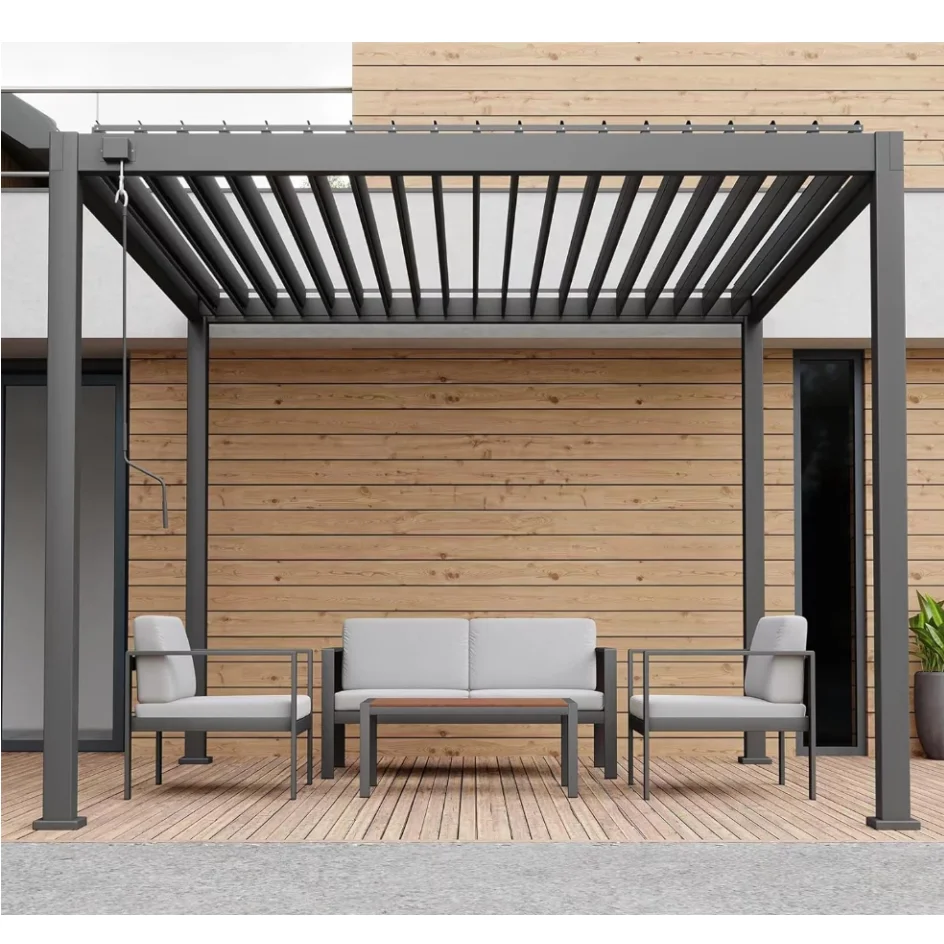 Louvered Pergola 3x4m All Aluminum Outdoor Pergola with Adjustable Louvered Roof Terrace Cover Pergola