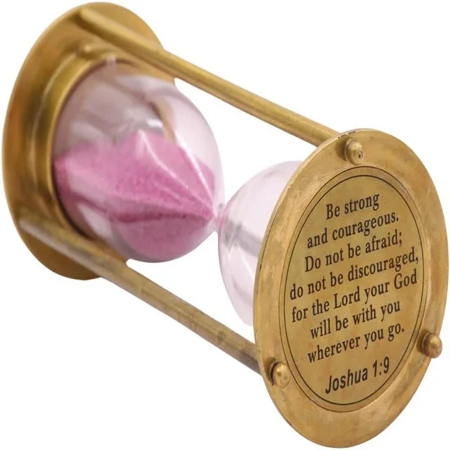 Brass Hour Glass with Religious Quotes Unique Sandglass Some one You love 5 min Brass Sand timer Engraved quote Joshua