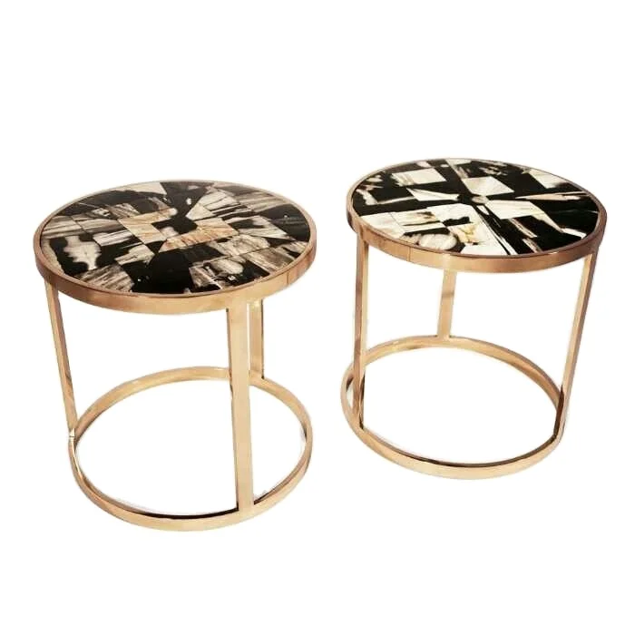 Black Marble Gold Base Side Table Set Of 2 Gold Powder Coated Metal Side Table Premium Quality Handmade Fancy Side Table Custom