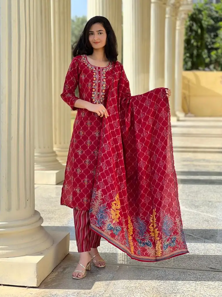 Kurti 3 Pieces Suit Green Suit Indian Green Kurti Women Clothes Clothing Green Embroidered work