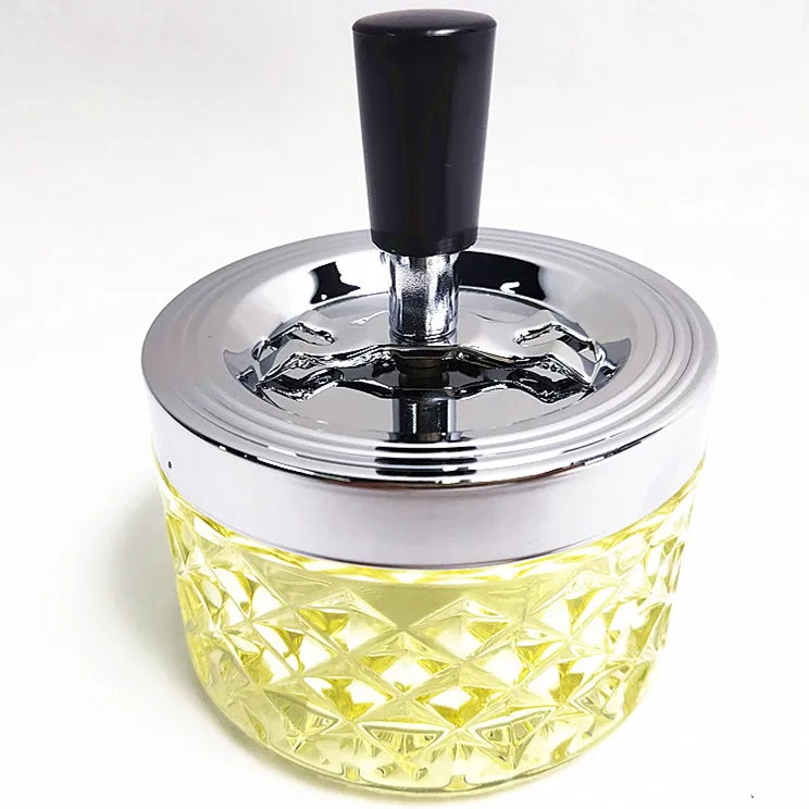 GOURMAID Glass Spinning Ashtray Push Down Spin Ashtray