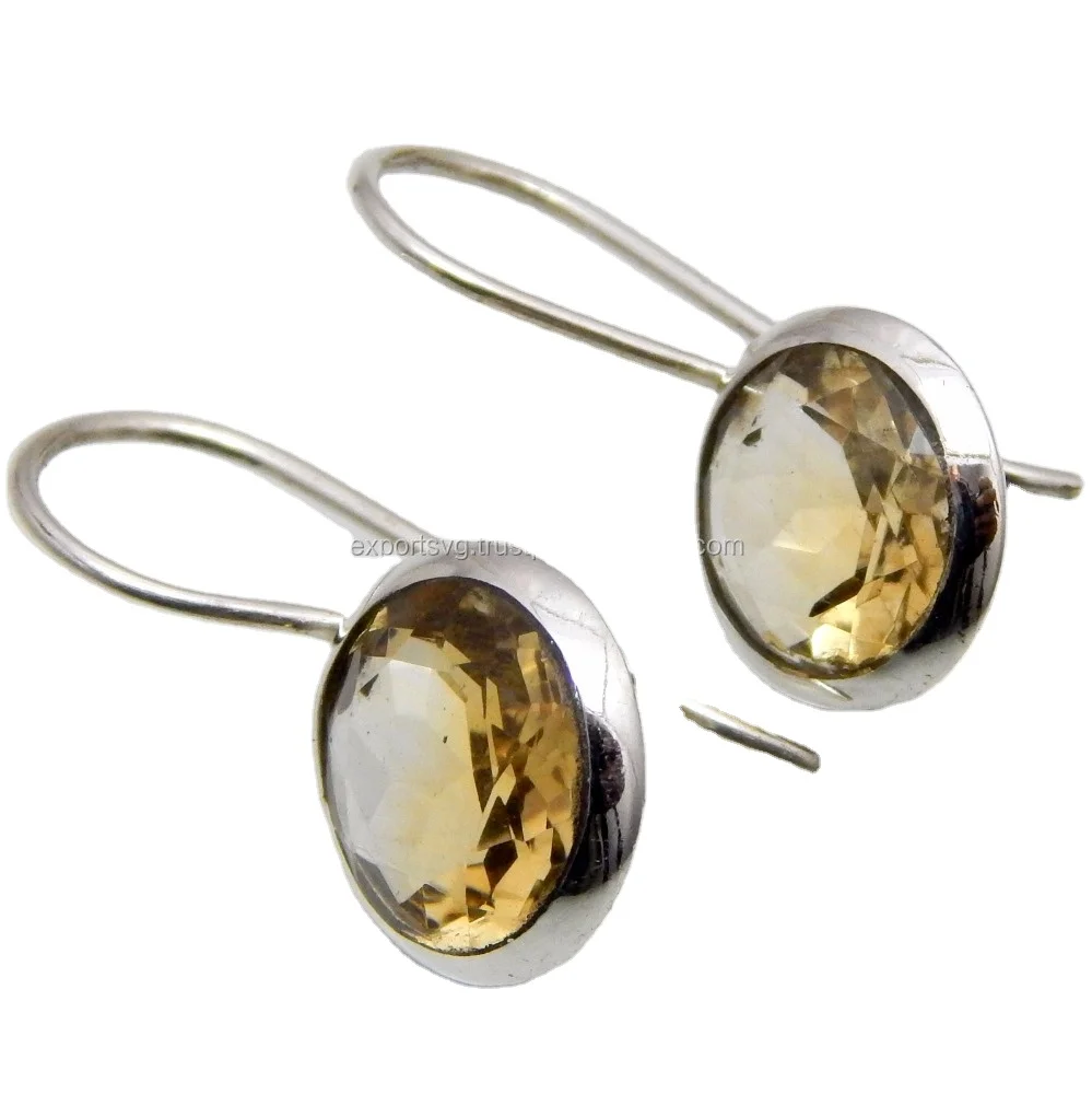 Beautiful Natural Lemon Quartz Gemstone 925 Sterling Silver Earring Fashion Women Girls Gift Earrings