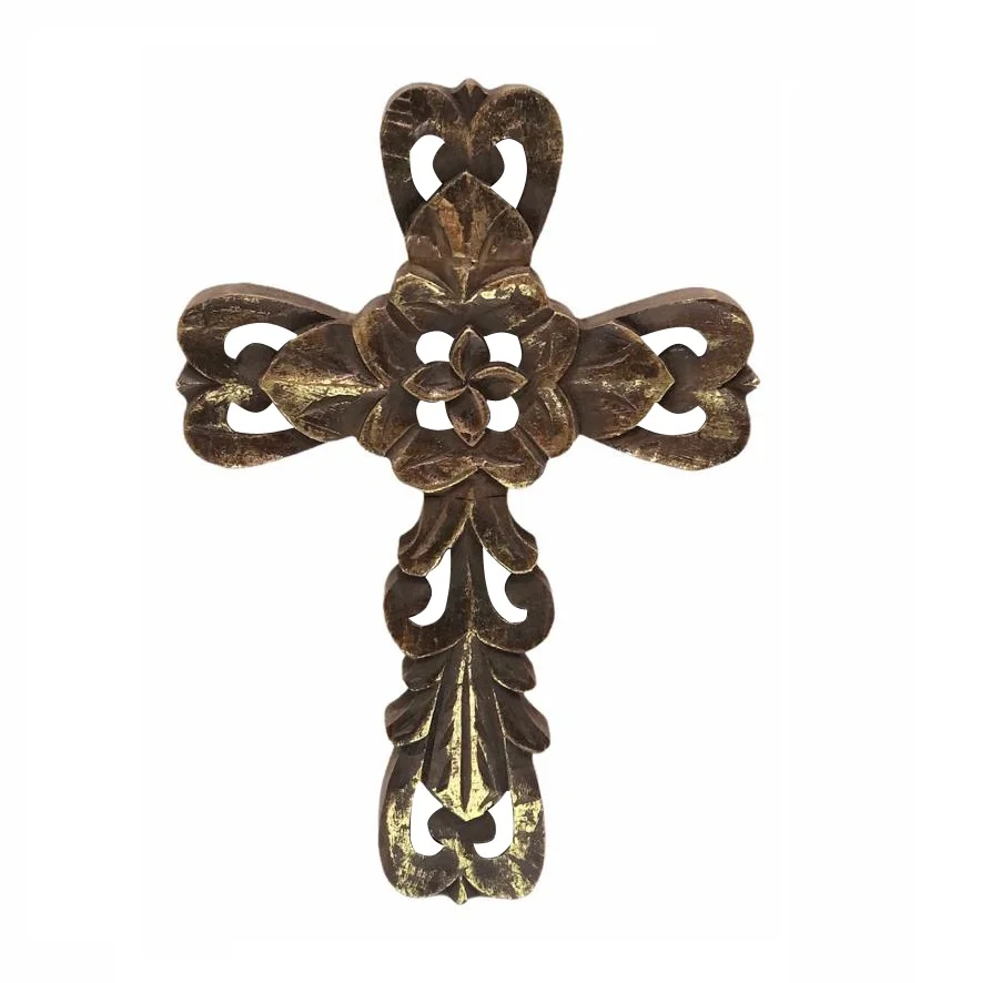 Customized Crucifix Wall Cross with Serenity Prayer natural mango Wooden Cross Rustic Decor for Home decorative Wood Cross